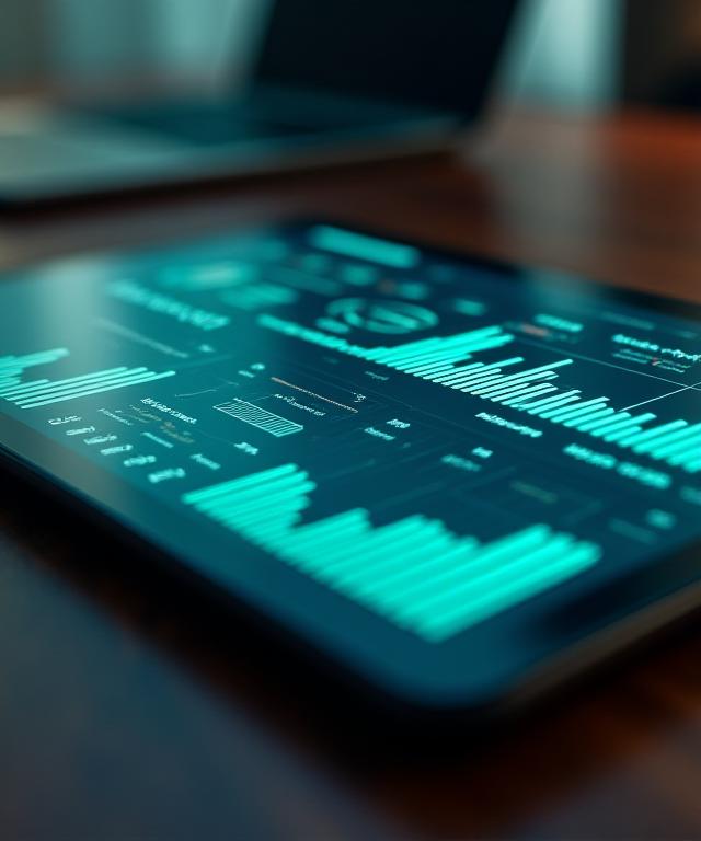 Data visualization dashboard on a high-end tablet